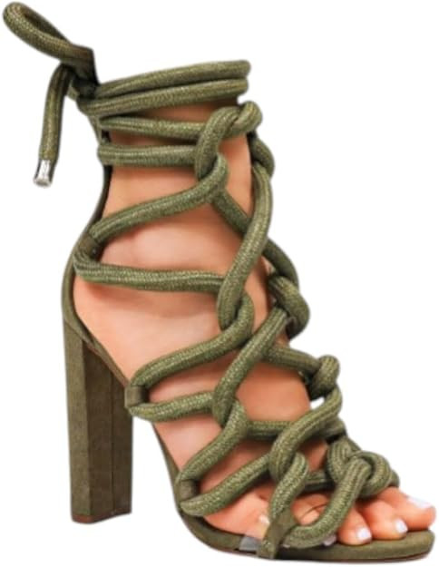 Liliana Women Chunky heel rope lace up high heel sandals | Amazon (US)