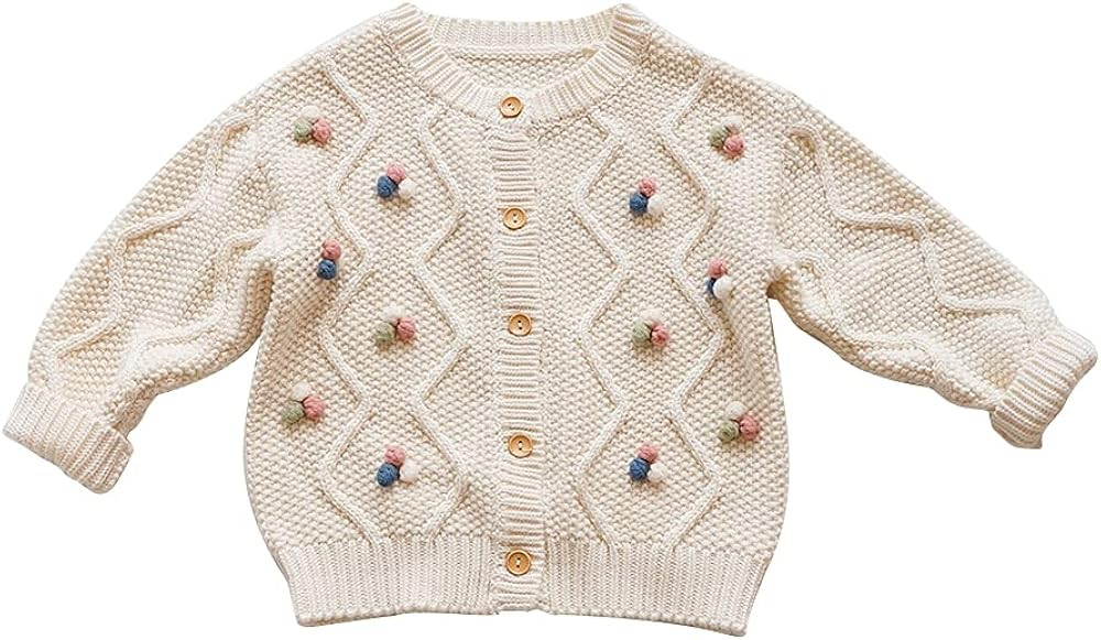 Baby Girls Knitted Cardigan Sweater Crewneck Knit Crochet Button Closure Cardigan Tops Coat Outwe... | Amazon (US)