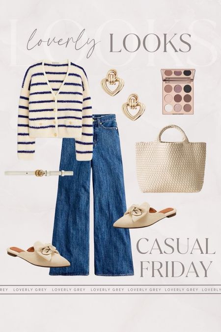 Loverly Grey casual Friday outfit idea. I love these wide leg jeans and striped cardigan. 

#LTKstyletip #LTKworkwear #LTKSeasonal