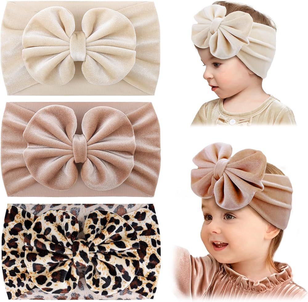 YanJie Velvet Baby Girl Headbands with Bows Soft Elastics Baby Bows Velvet Newborn Bows Handmade ... | Amazon (US)