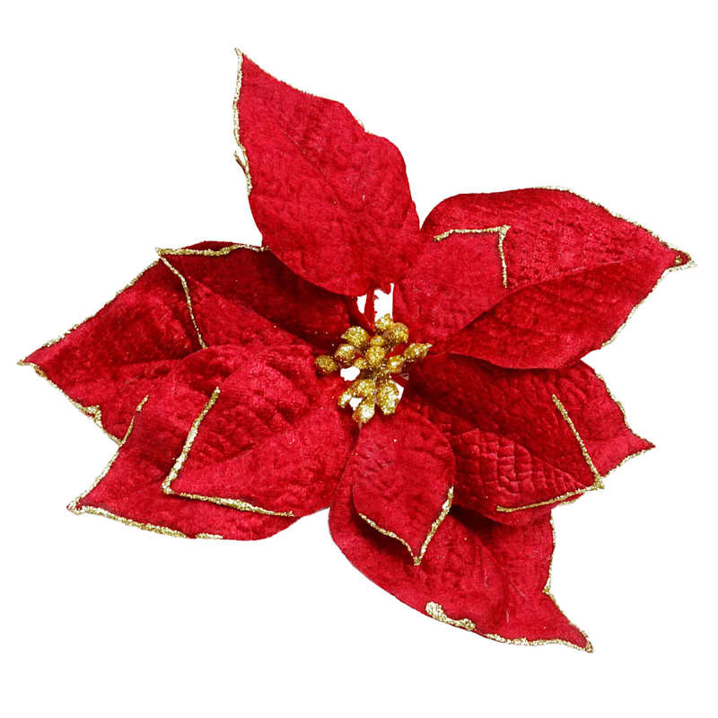 Classic Christmas Dark Red with Gold Glitter Poinsettia Clip Ornament, 8" | At Home