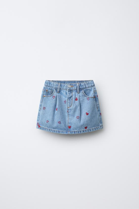 EMBROIDERED HEARTS DENIM SKIRT | Zara US
