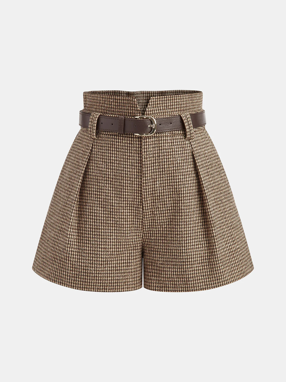 Belted Houndstooth Tweed Shorts | Commense