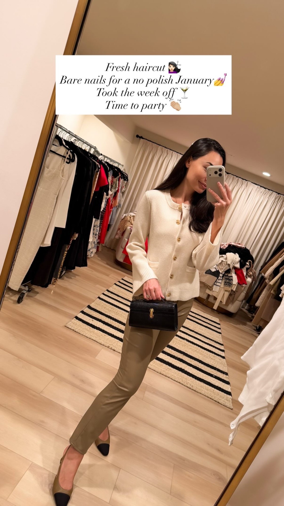 Ivory cardigan, beige leather pants. 

#LTKWorkwear #LTKootd #LTKSeasonal