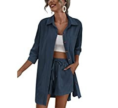 Zeagoo Women’s 2 Piece Lounge Tracksuit Outfit Sets Cotton Linen High Low Shirt and Drawstring ... | Amazon (US)