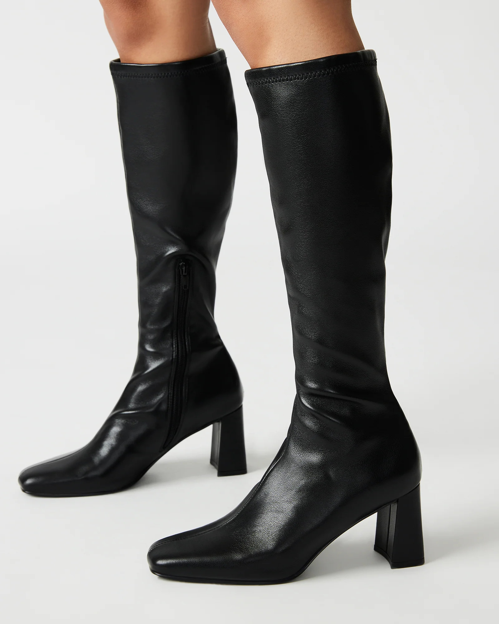 HOLLY Black Knee High Block Heel Boots | Women's Designer Boots | Steve Madden (Canada)