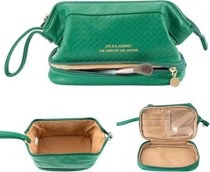 Abiudeng Large Makeup Bag,Double Layer Cosmetic Bag,Travel Makeup Bag,Leather Makeup Bag, Cosmeti... | Amazon (US)