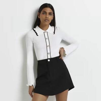 White frill detail knit top | River Island (UK & IE)