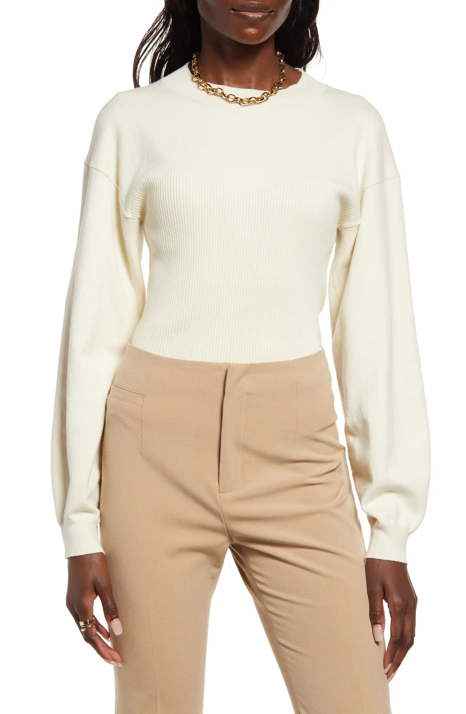 Corset Detail Cotton Blend Sweater | Nordstrom