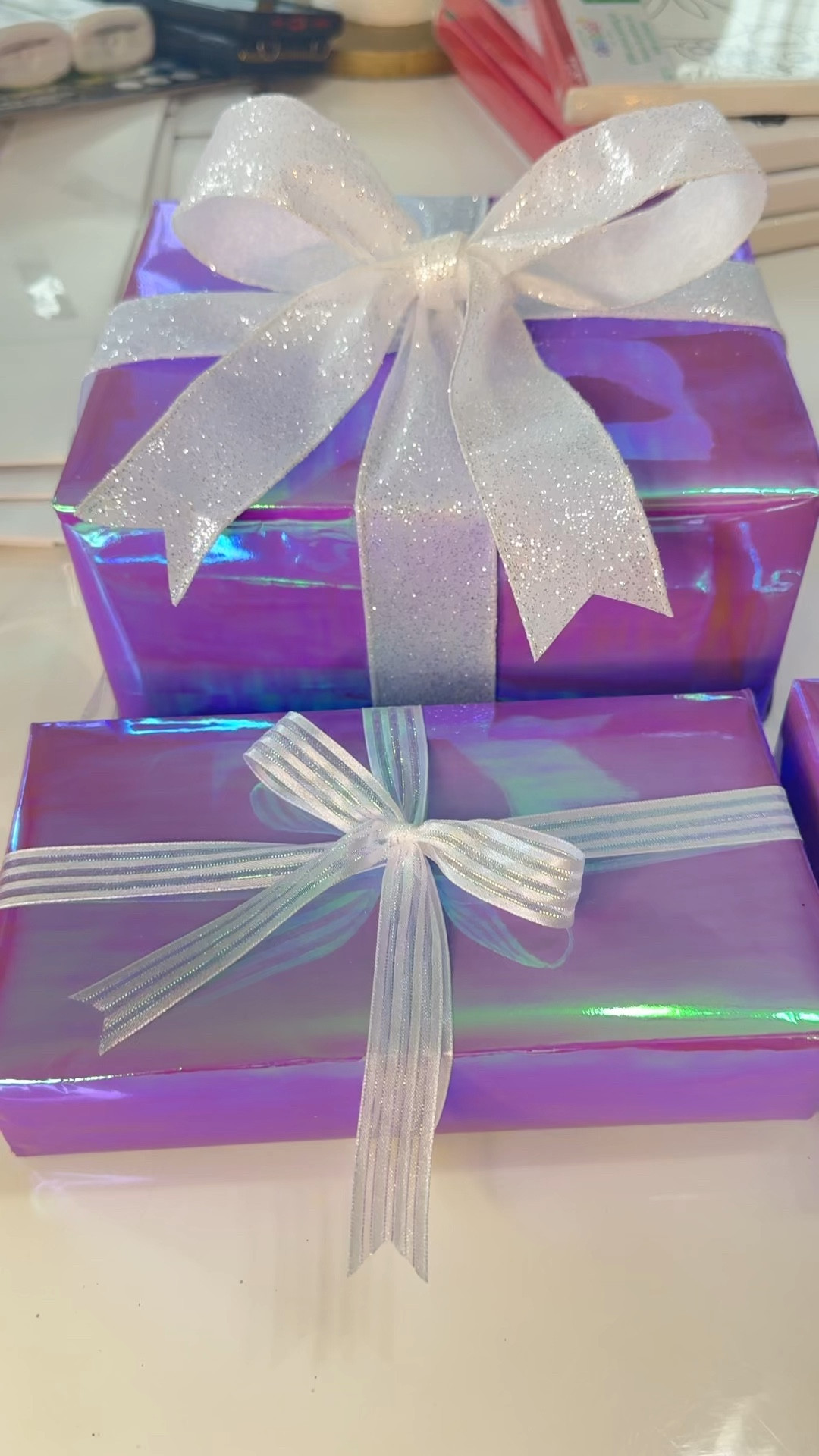 Holographic wrapping paper 

#giftwrap #giftwrapping #purplechristmas #lavender 

#LTKSeasonal #LTKHoliday #LTKGiftGuide