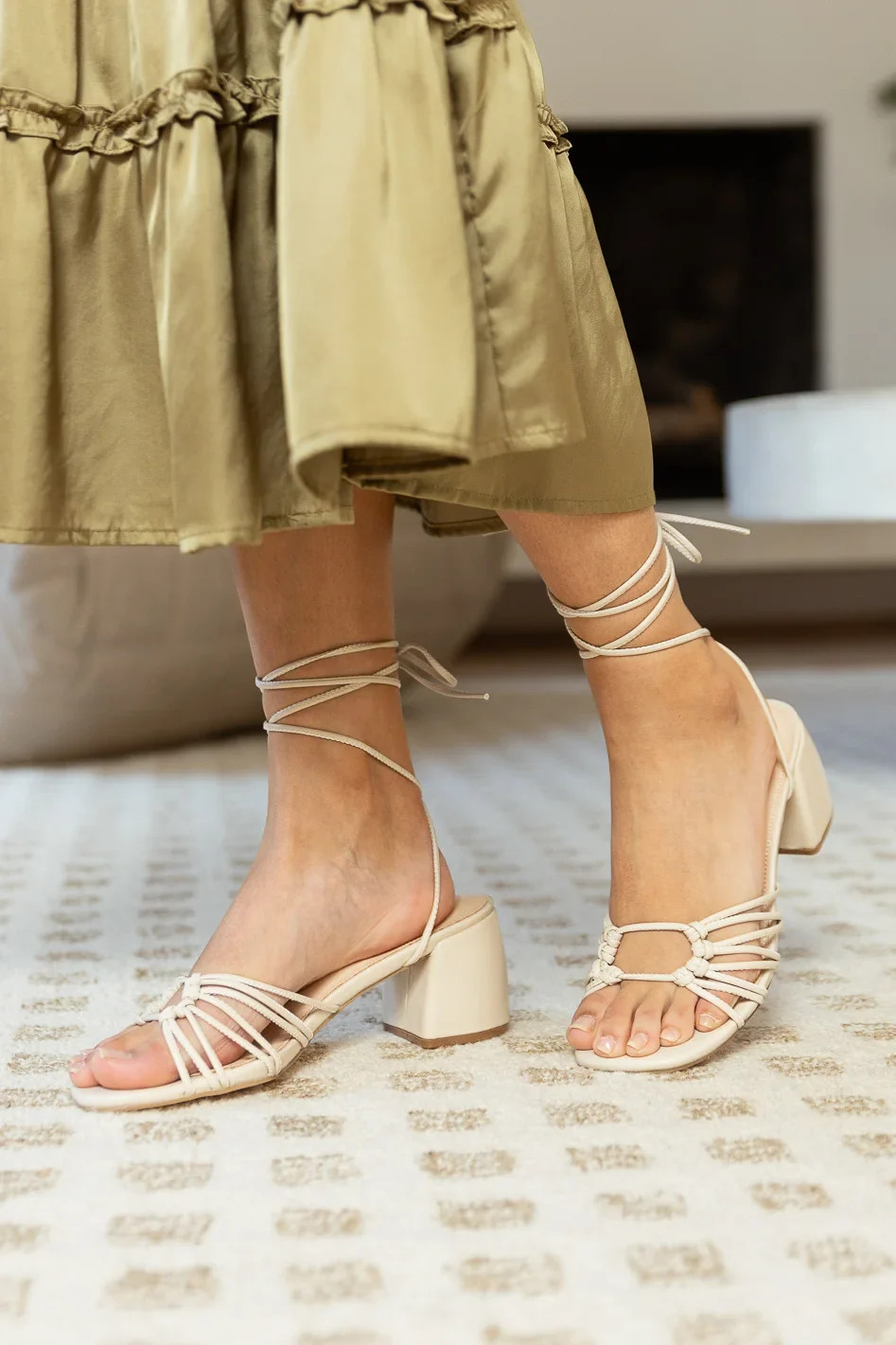 Celia Knotted Lace Up Heels in Beige | Böhme US