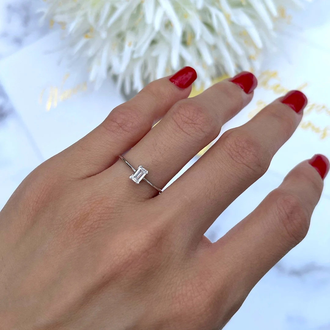 Emerald Cut Diamond Ring-rectangle Promise Diamond Ring-silver - Etsy | Etsy (US)