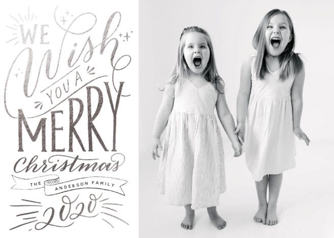 "Hand-lettered Wish" - Customizable Foil-pressed Holiday Cards in Red by Nicole Barreto. | Minted