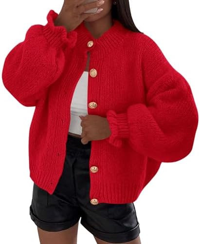 PRETTYGARDEN Womens Cropped Cardigans Trendy 2025 Ruffle Open Front Chunky Knit Sweater Oversized... | Amazon (US)