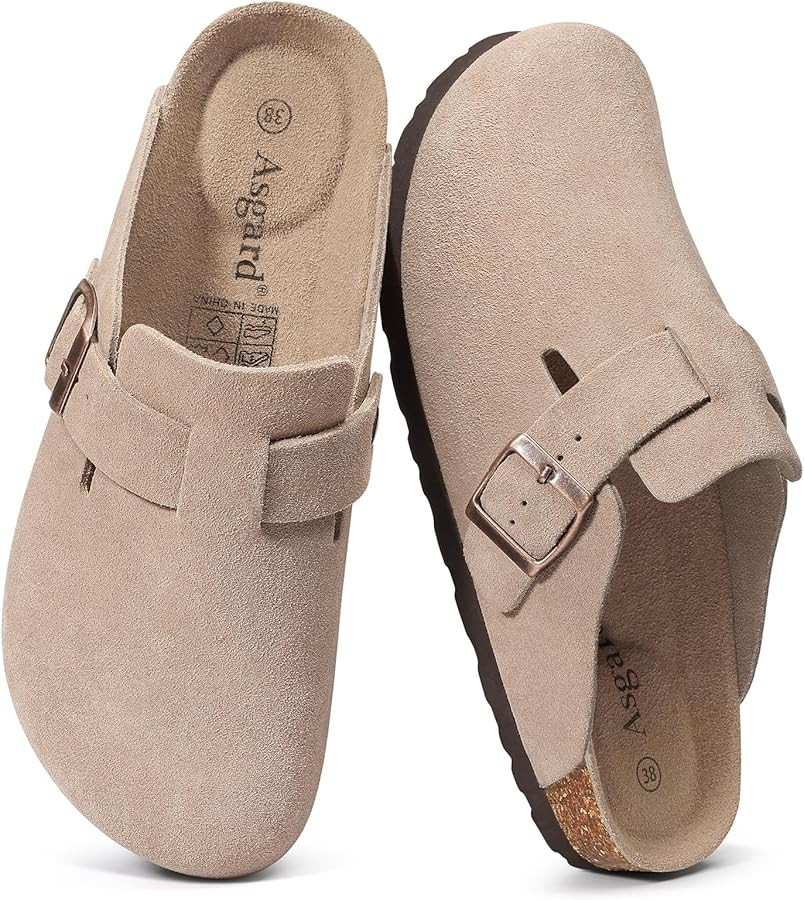 Asgard Women's Suede Clogs Leather Mules Arch Support Potato Shoes with Comfort Cork Footbed | Amazon (US)