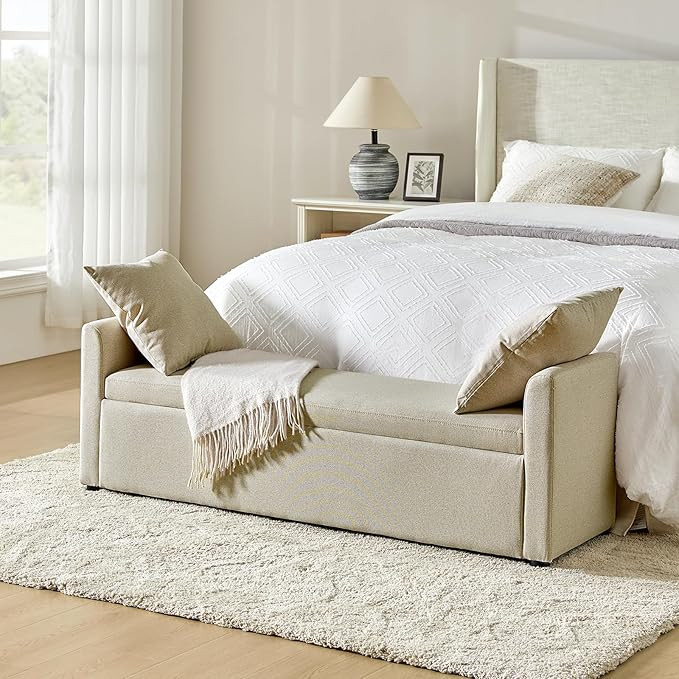 HULALA HOME Modern Storage Bench with Throw Pillows, 59.4" Extra Long Bedroom Ottoman Bench for E... | Amazon (US)