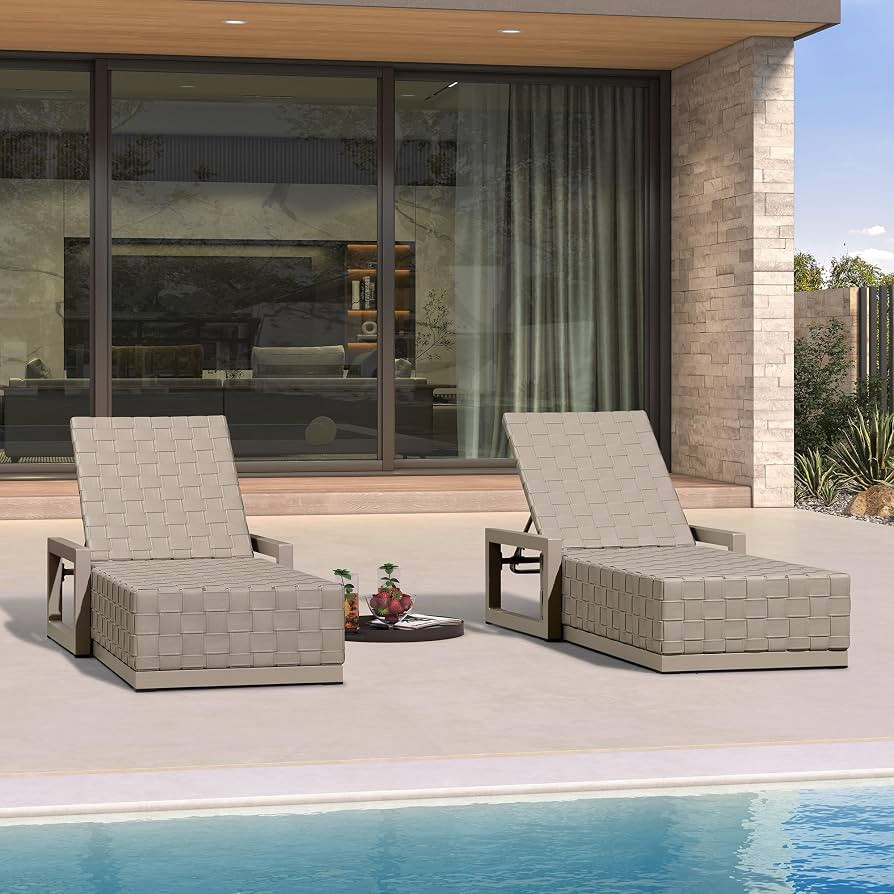 PURPLE LEAF Patio Chaise Lounge Chair Set of 2, PU Leather Outdoor Chaise Lounge Aluminum Pool Lo... | Amazon (US)