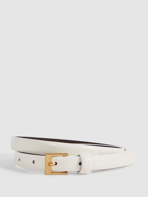 Thin Leather Belt in Off White | Reiss US