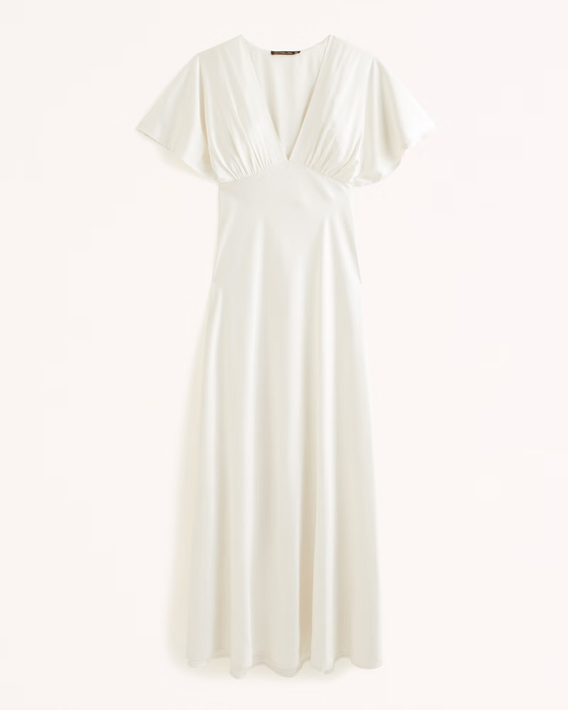 Flutter Sleeve Satin Maxi Dress | Abercrombie & Fitch (US)
