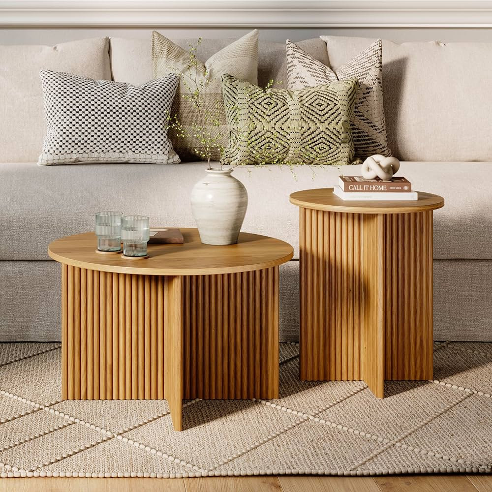 Round Fluted Nesting Coffee Table - 2 Piece Coffee Table Set - Living Room Furniture - Modern Hom... | Amazon (US)