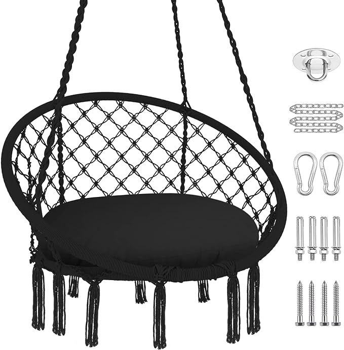 Patio Watcher Hammock Chair Hanging Macrame Swing with Cushion and Hardware Kits, Max 330 Lbs, Ha... | Amazon (US)