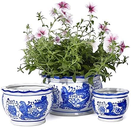 Ceramic Planter - POTEY 7.5+5.5+4.1 Inch Blue and White Planter Ceramic Flower Pots Decorative wi... | Amazon (US)