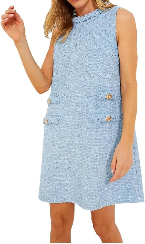 Womens Tweed Dress Summer Sleeveless Classic Elegant A Line Shift Mini Jackie O Dress for Work Ca... | Amazon (US)