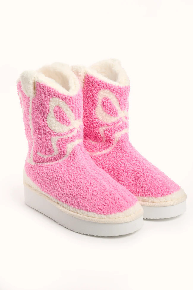 Tyla Pink Bow Shearling Boot Slippers SALE | Pink Lily
