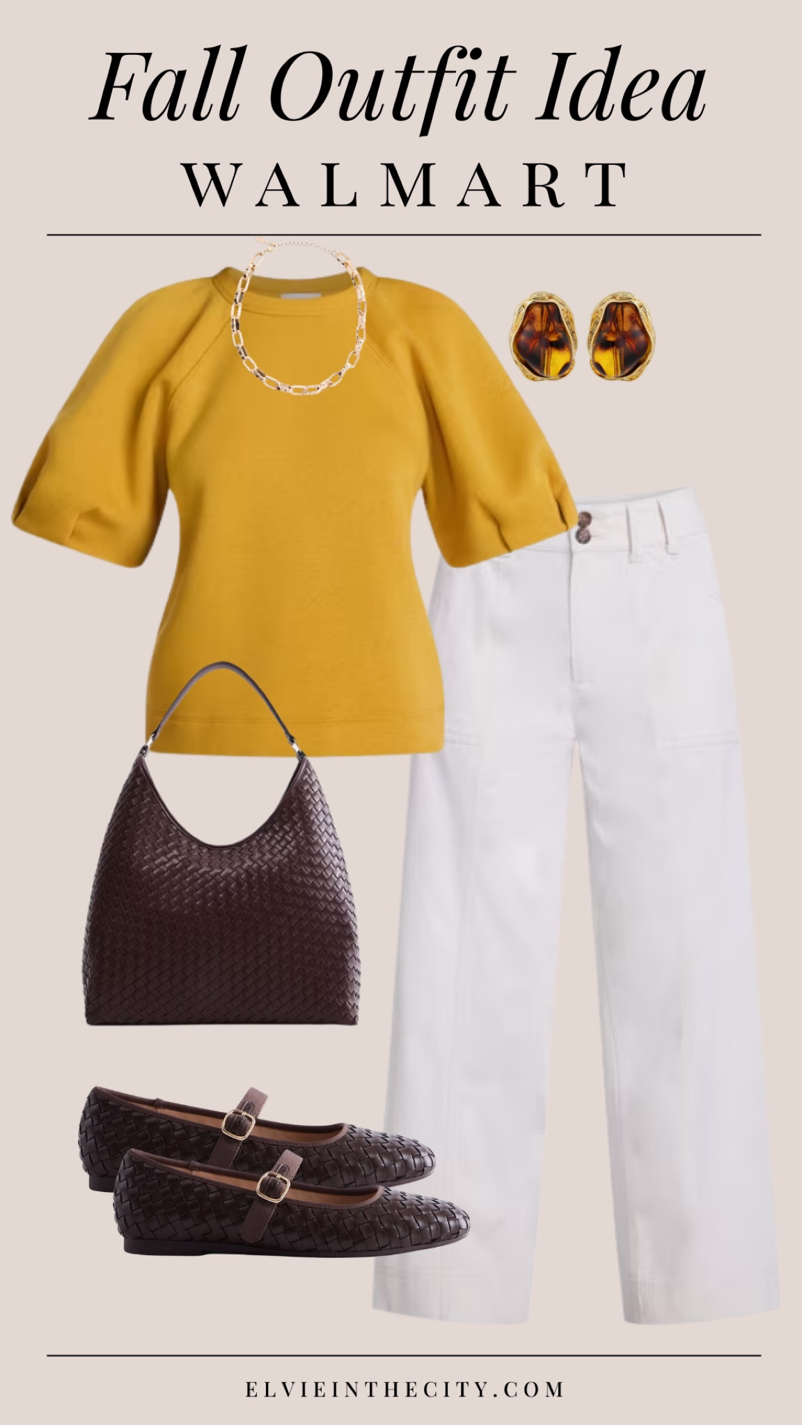 Fall outfit idea from Walmart includes a yellow fleece top with lantern sleeves, wide leg utility pants, a woven shoulder bag, woven Mary Jane flats, brown and gold earrings, and a gold necklace.

Ootd, fashion over 40, over 50 style, affordable fashion, walmart fashion, fall outfit idea

#LTKootd #LTKOver40 #LTKPetite
