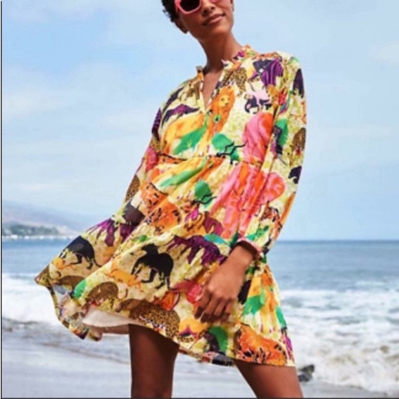 J CREW Ratti Safari Popover Mini Dress Animal Print Cotton Neon Rare Size Small | Poshmark