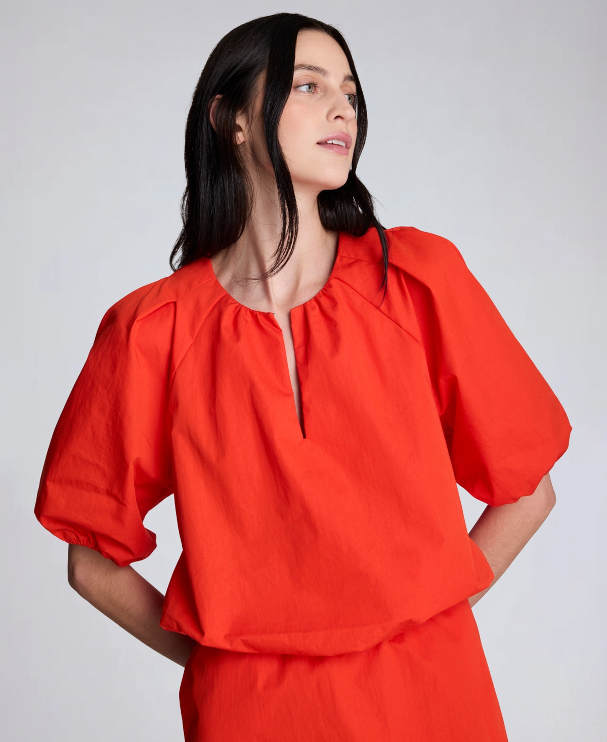 Kenneth Cole Women's Elastic Hem Pull-On Cropped Blouse - Lava Red | Macy's