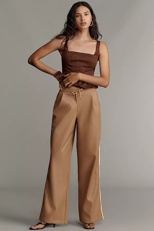 Faux Leather Wide-Leg Track Pants | Anthropologie (US)