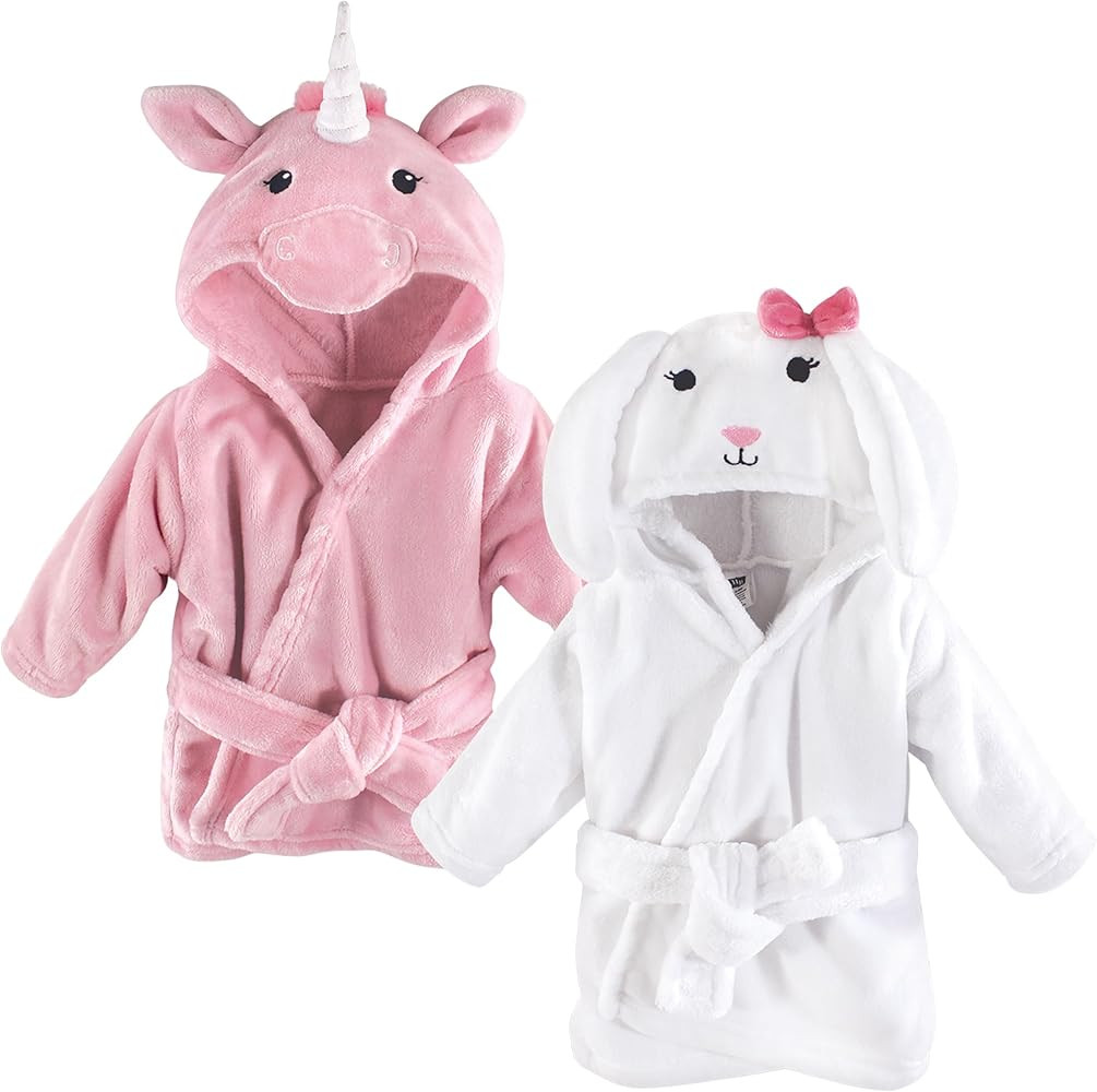 Hudson Baby unisex-baby 2pc Plush Animal Face Bathrobe | Amazon (US)