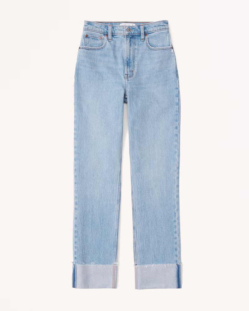 Abercrombie & Fitch Women's Ultra High Rise 90s Straight Jean in Medium With Cuff Hem - Size 28 LONG | Abercrombie & Fitch (US)