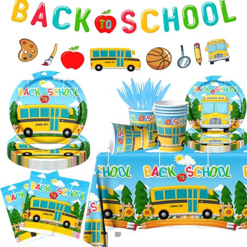 Back To School Decorations Tableware Set, 142Pcs Back To School Supplies includes Welcome Back To School Banner Back To School Plates and School Bus Napkins for First Day Of School Decorations | Amazon (US)