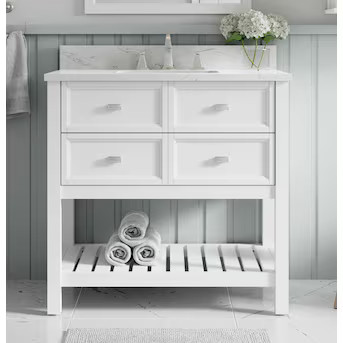 allen + roth Canterbury 36-in White Undermount Single Sink Bathroom Vanity with Carrara Engineere... | Lowe's