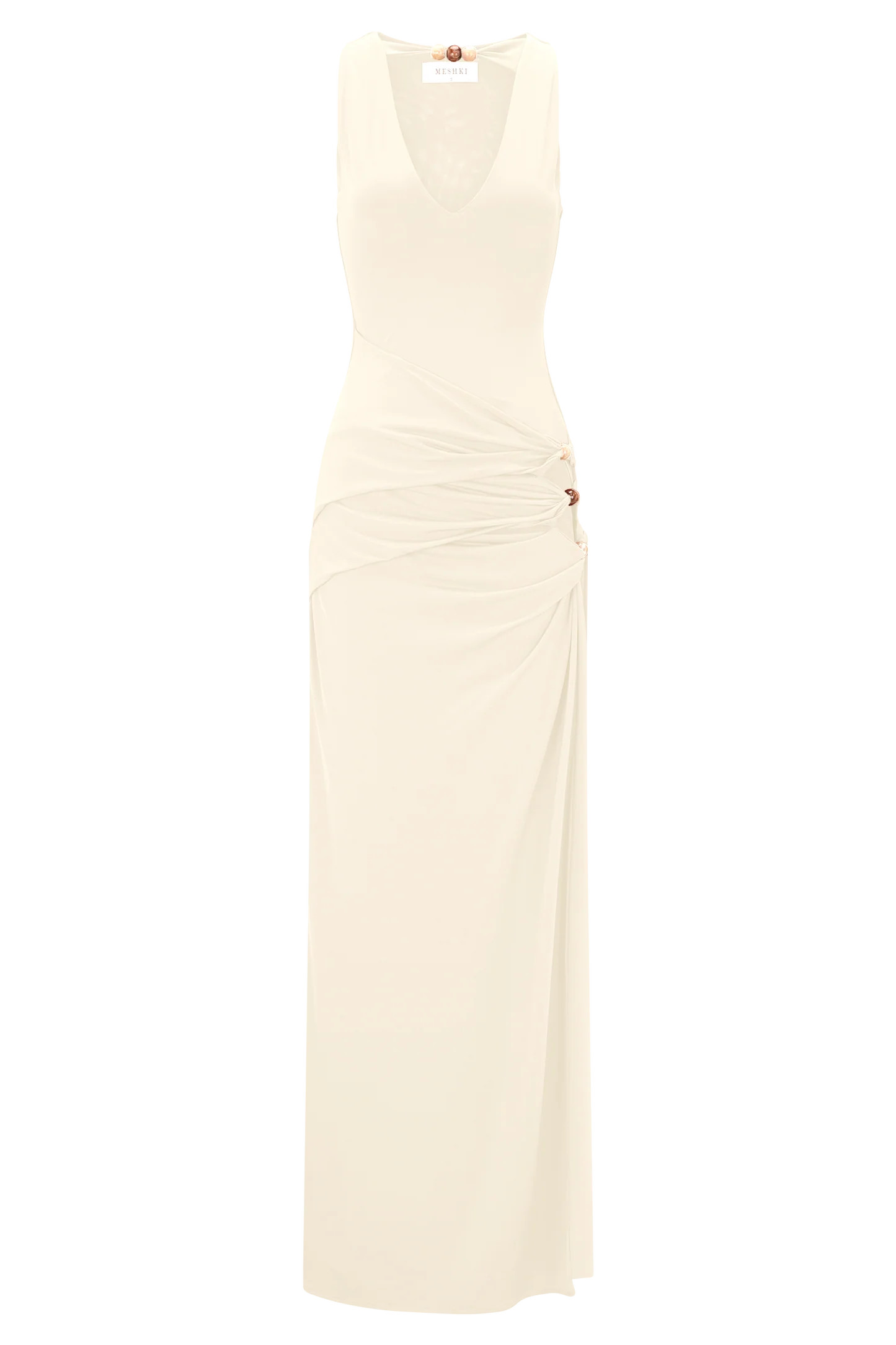 Kaiden Slinky Beaded Maxi Dress - Ivory | MESHKI US