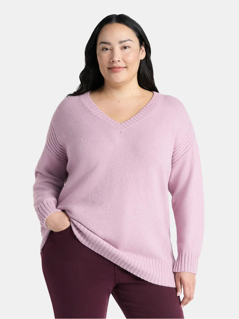 Terra & Sky Women's Plus V Neck Tunic Sweater, Lightweight, Sizes 0X-5X | Walmart (US)