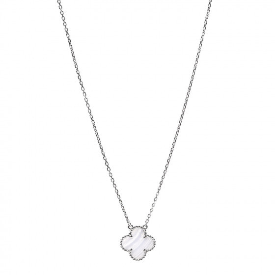 VAN CLEEF & ARPELS 18K White Gold Chalcedony Vintage Alhambra Pendant Necklace | Fashionphile