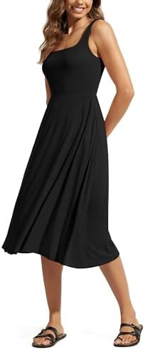 ODODOS Square Neck Midi Dress with Pockets for Women Summer Casual Sleeveless Sundress Flare Tank... | Amazon (US)