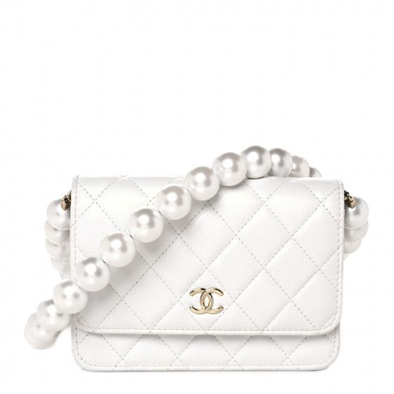 CHANEL Calfskin Quilted Pearl Mini Wallet On Chain WOC White | FASHIONPHILE | Fashionphile