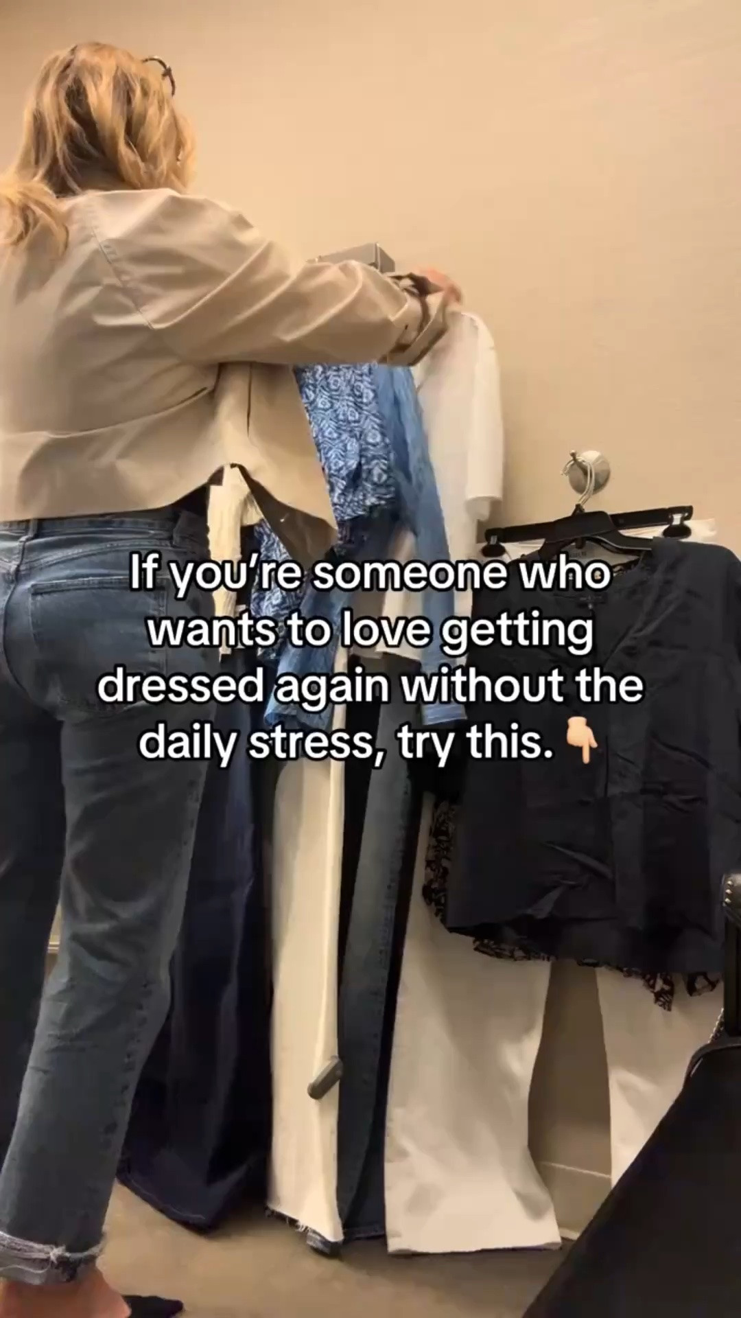 Ruthlessly edit your closet to only what fits NOW and works together. 

Remove clothes that don’t fit your current body. Toss pieces for a life you’re not living. Keep only what you love and what pairs with other things you own. 

When everything in your closet works, getting dressed becomes effortless instead of stressful. 

💬 Comment EDIT if you’re ready to simplify your wardrobe
