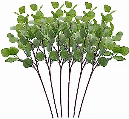 Artificial Greenery Stems 6 Pcs Straight Silver Dollar Eucalyptus Leaf Silk Greenery Bushes Plast... | Amazon (US)