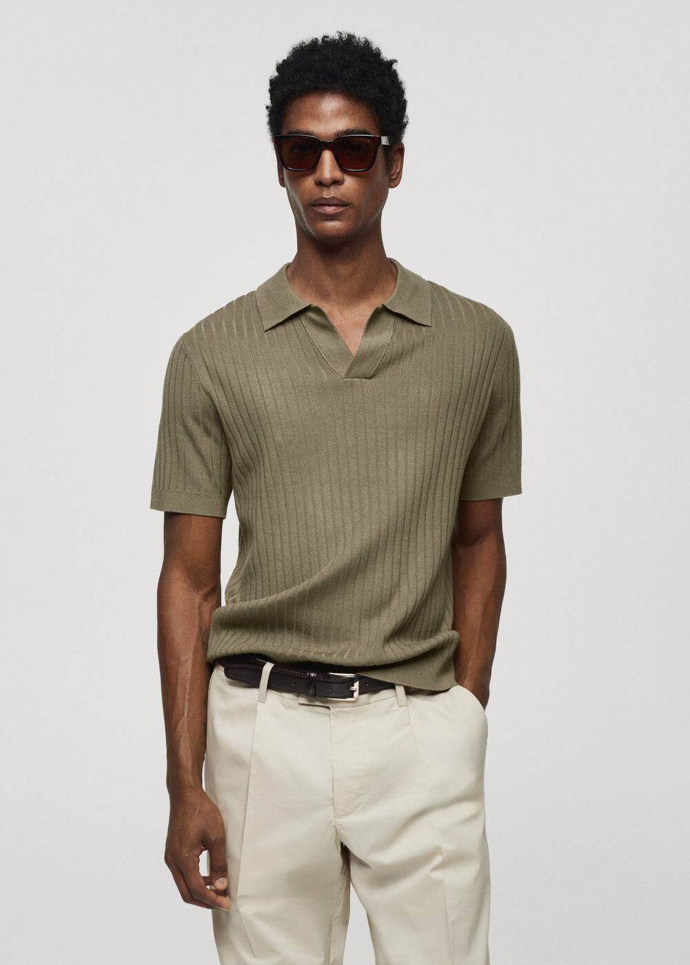 Short-sleeved ribbed knit polo shirt | MANGO (US)