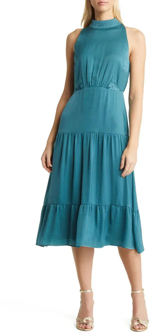 Mock Neck Tiered Halter Midi Dress | Nordstrom