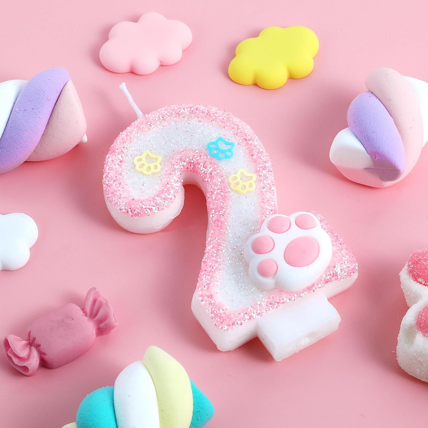 Dog and Cat 2nd Birthday Candle Pink Numbers 2 Candle Paw Cake Topper Cupcake Decorations for Pet... | Amazon (US)