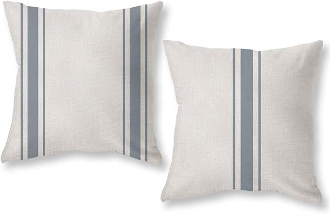 ONWAY Grey Striped Outdoor Pillow Covers 18x18 Farmhouse Decorative Grey and White Throw Pillows ... | Amazon (US)