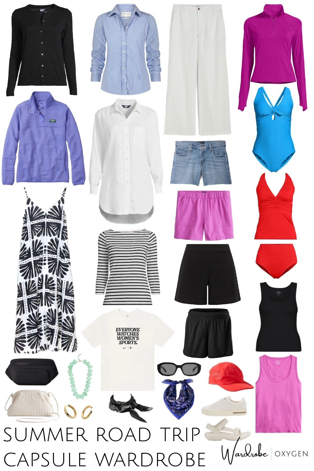 Summer vacation capsule wardrobe one carryon bag and a month of looks for a getaway or everyday for women over 40 with misses petite and plus sizes see more at https://wardrobeoxygen.com 

#LTKStyleTip #LTKTravel #LTKOver40
