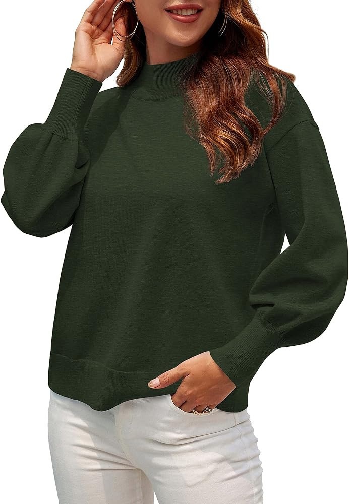 WEACZZY Womens Casual Lightweight Sweater Mock Neck Batwing Long Sleeve Knit Jumper Loose Pullover T | Amazon (US)