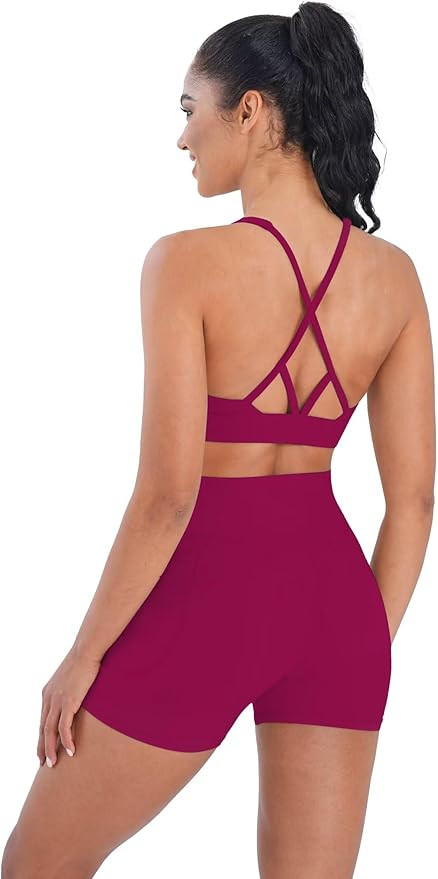 Sunzel V Neck Strappy Sports Bras for Women Criss Cross Back Halter Yoga Bra Removable Cups Padde... | Amazon (US)